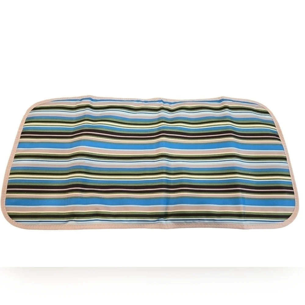 JU JU BE BETTER BEE STRIPED MESSANGER DIAPER BAG WITH CHANGING PAD.